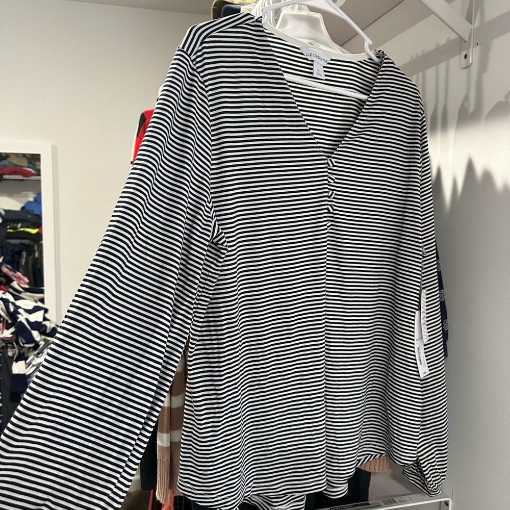 Liz Claiborne long sleeved striped shirt. Brand new